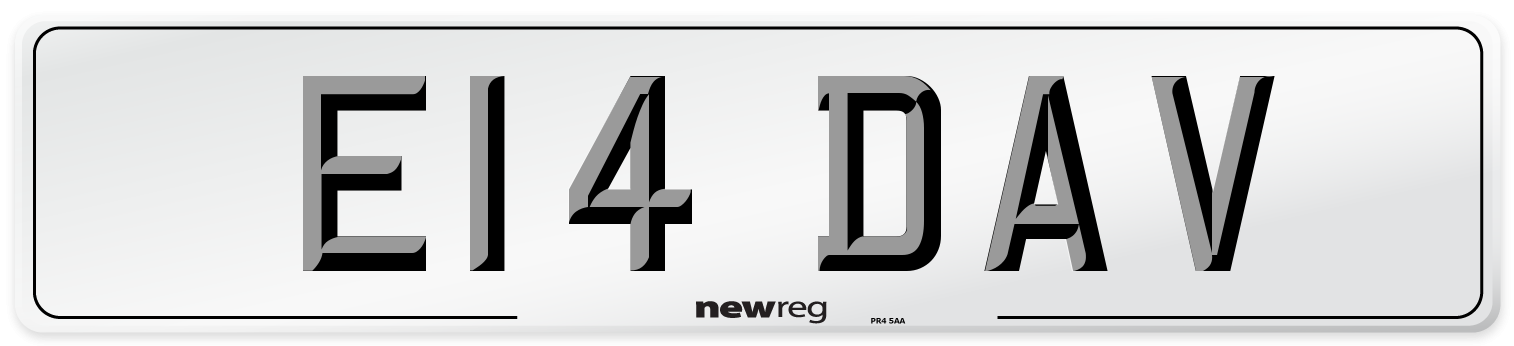 E14 DAV Number Plate from New Reg